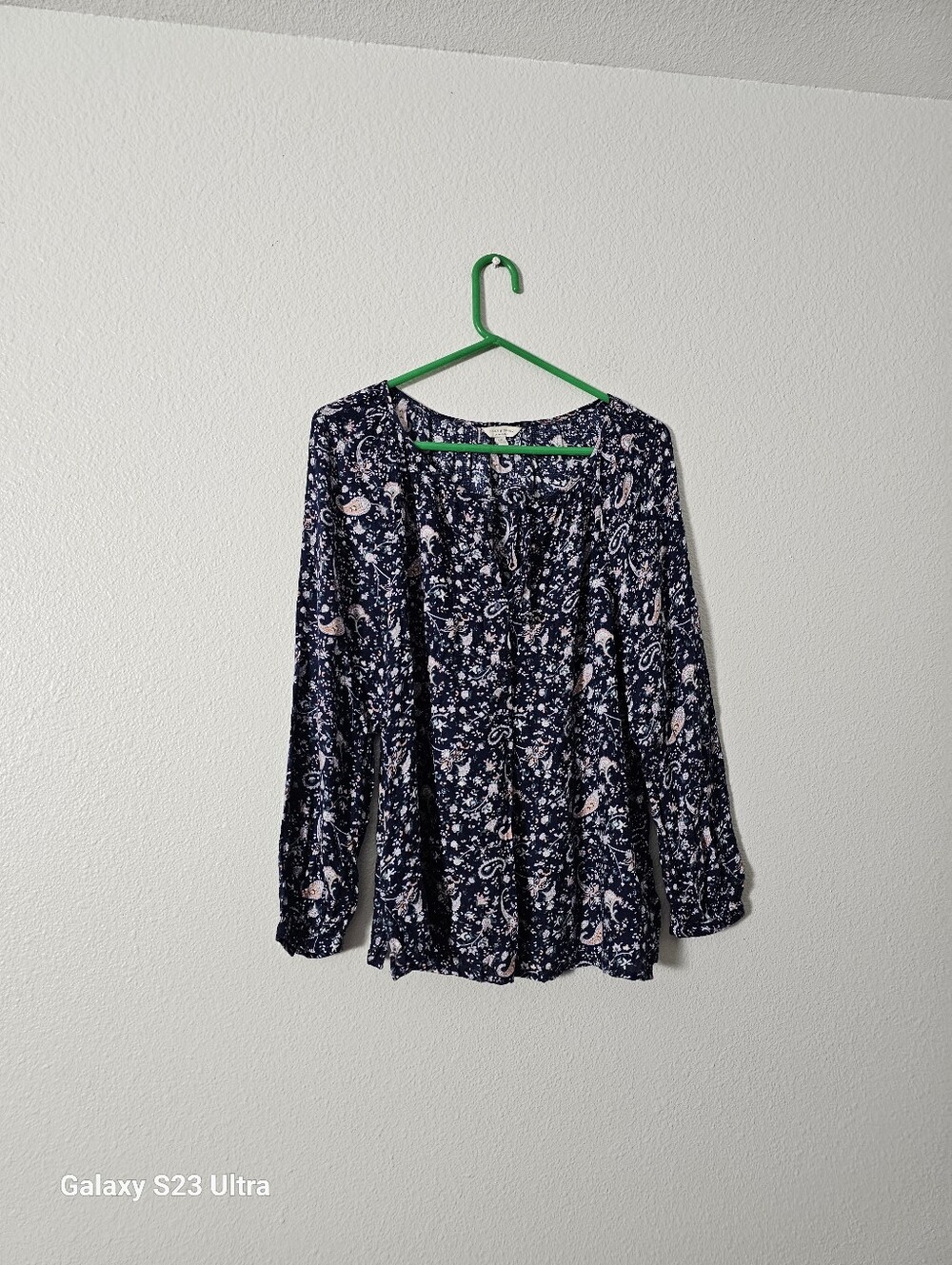 Lucky Brand Navy Floral Paisley Long Sleeve Top Sz L